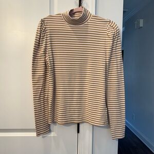 GAP Beige and White Striped Long Sleeve Turtleneck